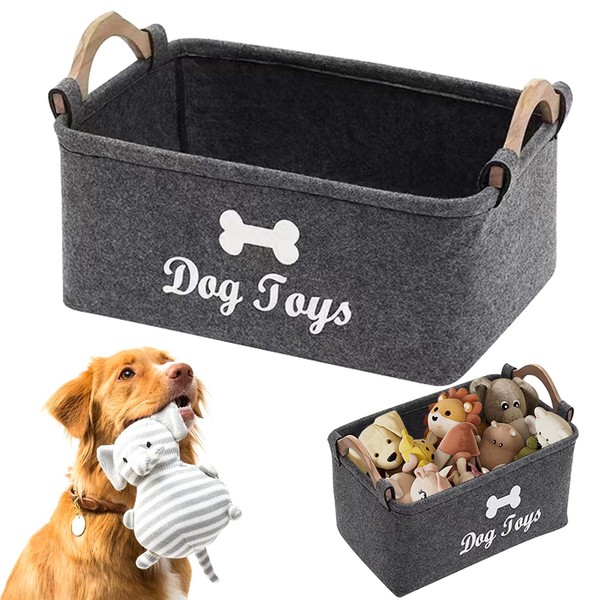 EAPMGQR Dog Toy Storage Basket Felt Collapsible Pet Items Storage