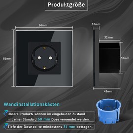 TAWOIA Schuko Smart Socket, 1 Compartment, 16A, App Control, Works with Alexa, Glass Frame, 86 x 86 mm, Black, WiFi Only 2.4 GHz