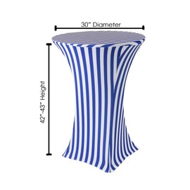 YOUR CHAIR COVERS - 30" Highboy Cocktail Round Stretch Spandex Table Cover - Royal Blue and White Striped, Fitted Elastic Tablecloth for Round Tables, Outdoor Party DJ Banquet Vendor Wedding