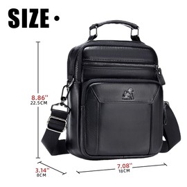 LOONGYOON New Leather Shoulder Bag Men's Vertical Heel Square Bag Fashion Casual Small Backpack Business Travel Multi-Pocket Handbag, Black-1