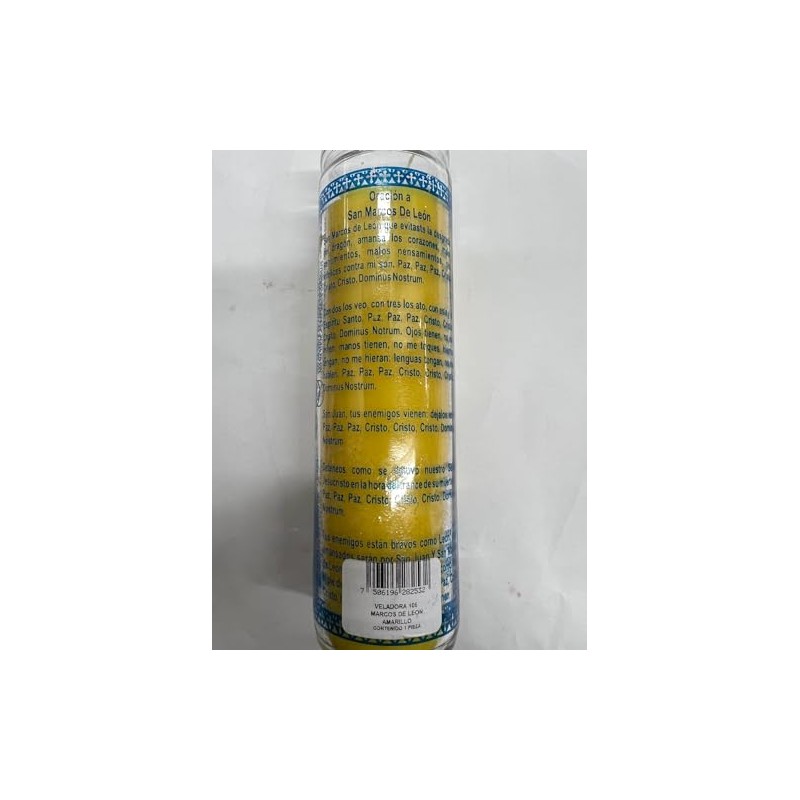 San Marcos de Leon unscented Yellow Pillar Candle in Glass
