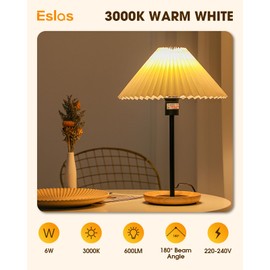 Eslas E27 Screw Bulb Warm White 3000K, 6w 600Lm Edison Screw Bulb, 60 Watts Equivalent, Energy Saving E27 Bulbs, Non-Dimmable, 10 Pack