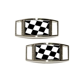 Checkered Flag - Racing Shoe Sneaker Shoelace Charm Rectangular Decoration - Set of 2