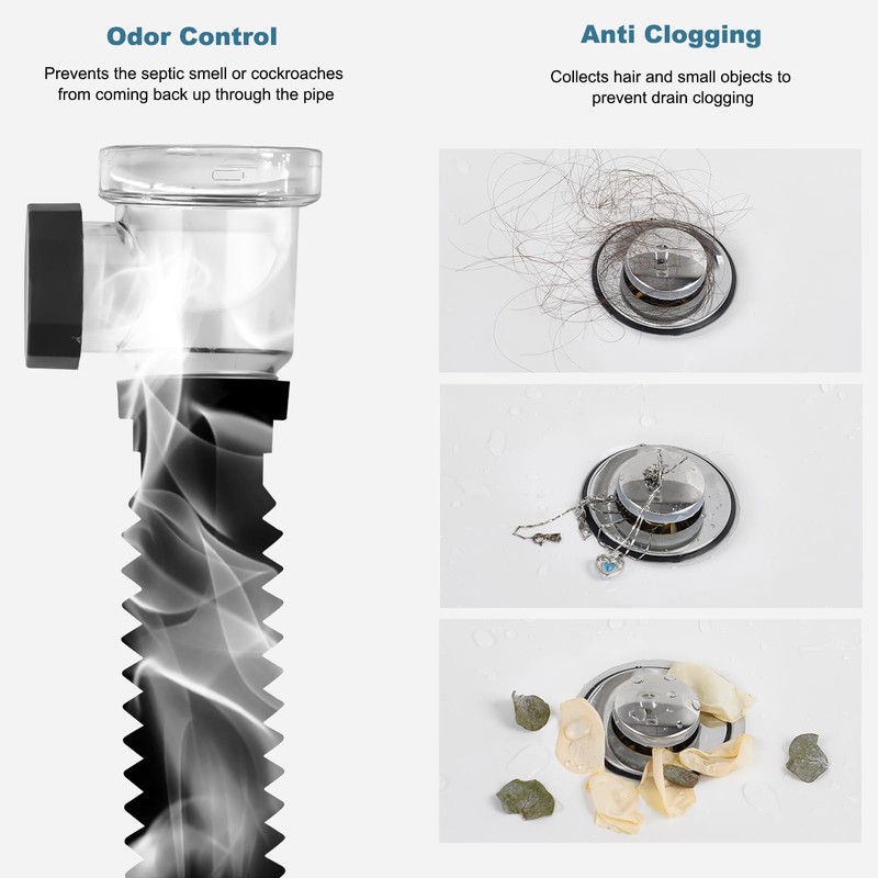 Hshenjhu Sink Drain Fitting Kit, Siphon Sink Set with Pop-Up