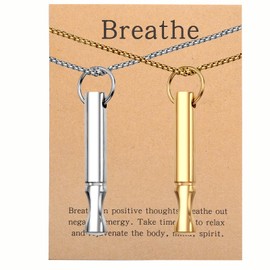 Generic Mindfulness Breathing Necklace Stress Relief Pendant Stainless Steel Anxiety Breathe Necklace for Women Men, 60+5+5cm, Stainless Steel, No Gemstone