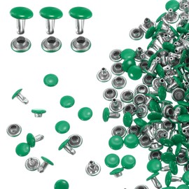 sourcing map 100 Sets Double Cap Leather Rivets, 6x6mm Round Cap Tubular Metal Studs Leather Crafting Rivets for Fabric Belt Pet Collar Boot Bag Repair and Decoration, Green
