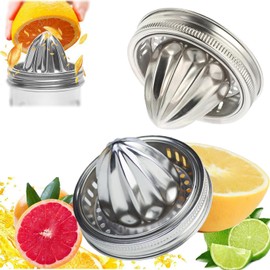 Easy Use Mason Jar Juicer Lid for 3.38 Inch Mason Jar Juicer Lid Wide Mouth(2 Pieces), Stainless Steel Hand Squeezer Top For Citrus Lemon Orange