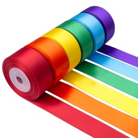 Mlurcu Rainbow Satin Ribbon 1 Inch Wide Colorful Ribbon Bulk Ribbon Rolls Assorted Solid Color Double Faced Satin Ribbon for Crafts Gift Wrapping Wedding Flower Bouquet Invitation Hair Bows - 60Yds
