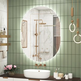 SMIROR Oval Backlit LED Bathroom Mirror 24x32, Pill-Shaped Lighted Vanity Mirror with Lights for Wall, Dimmable, 3 Colors Lighting, Anti-Fog, Memory Function (Horizontal/Vertical)