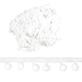 GLADFRESIT 20 Yards Pom Poms Balls Fringe Trim, White Sewing Ribbon Pompoms Tassel Lace for Sewing Caps Clothes Curtain DIY Crafts Pillow Home Decoration(White)