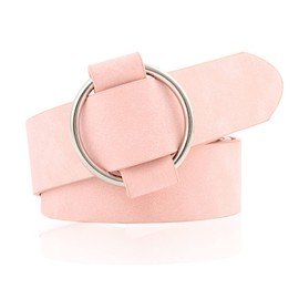 NiceYnn Womens Waist Belts Without Hole and Pin - Slim PU Leather Round Alloy Buckle Adjustable 3cm Wide Dress Belts for Jeans Dresses Pants Coat Pink