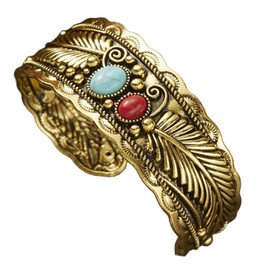 A-yeite Vintage Gold Silver Plated Butterfly Leaf Cuff Bracelet Chunky Bohemian Turquoise Adjustable Western Cowgirl Bangle Bracelets for Women Summer Beach Jewelry Gifts-Style D