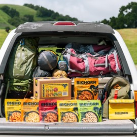 BIGHORN Mountain Food - All In Expedition Pack – contains 6 pouches | 12 servings | 211g Protein | 3,980 Calories – premium freeze dried meals - includes 1 each of our 6 entrees and 1 Insulated Coozie