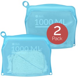 Reli. Reusable Silicone Bags (2 Pack) | Sandwich (1000 ml), Aqua | Silicone Bags for Food Storage | Reusable Food Storage Bags for Food,Meal Prep, Storage | Leak-Proof, Dishwasher/Freezer Safe