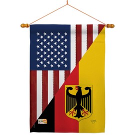 US Friendship German House Flag Dowel Set Regional USA American Alliance World Country Particular Area Small Decorative Gift Yard Banner Double-Sided Made in 28 X 40