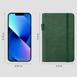 RETTACY Pocket Notebook A6 Mini Notepad 2 Pack Small Hardcover Journal with Content,312 Numbered Pages, 2 Inner Pocket, 100gsm Lined Paper 8.5 x 14 cm - Black Green