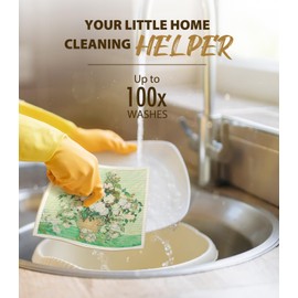 VIGORSHINE 6 Pack Swedish Dishcloths, Oil Painting Party Reusable Paper Towels, Non-Scratch Reusable Kitchen Cloth, Super Absorbent Cellulose Sponge Cloths, Dishwasher Safe