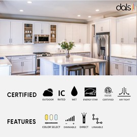 DALS 4 Inch Round Recessed Panel Light with Junction Box/Driver | CCT Color Selectable 2700K, 3000K, 3500K, 4000K, 5000K | 11W, 770 Lumens | Dimmable Pot Light | Wet Rated | ETL Certified | Silver