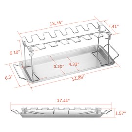 G.a HOMEFAVOR 14-Slot Chicken Leg Rack for Grill & Wings - Premium Stainless Steel Foldable Roasting Rack with Detachable Drip Pan, Dishwasher-Safe BBQ Accessories for Oven, Grill, Camping, Parties