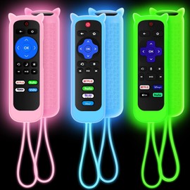 3 Pack Case for Roku Remote, Cover for Hisense/TCL Roku TV Steaming Stick/Express, Silicone Protective Controller Universal Replacement Sleeve Skin Glow in The Dark Green Blue Pink