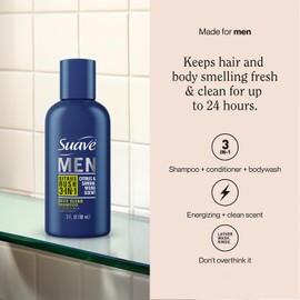 Suave Men’s 3-in-1 Shampoo, Conditioner, & Body Wash, Travel-Size 6-Pack, Citrus Rush, 3 Oz Ea