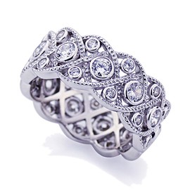 DoubleAccent Platinum Plated Sterling Silver Ring 1.75 CT CZ Stone Bezel Wedding Band Vintage Eternity Wide Band Ring, 8mm (Size 5 to 9), 6