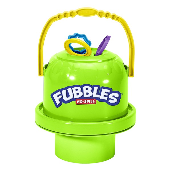 Little Kids Fubbles No-Spill Big Bubble Bucket in Green for Multi-Child Play, Made in the USA