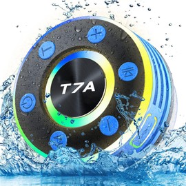 Dyurwa Bluetooth Shower Speaker, IPX7 Waterproof Portable Bluetooth Speaker with Suction Cup, Wireless 360°Surround Sound, LED Light Show, Built-in Mic, for Party, Travel, Beach, Outdoor