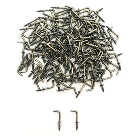 IDEALSV 1/2" Small Antique Brass Screw in Hooks L Shape Hooks Vintage Bronze 1 Shape Right Angle Hooks 7 Shape Medal Screw Hooks (100Pack)