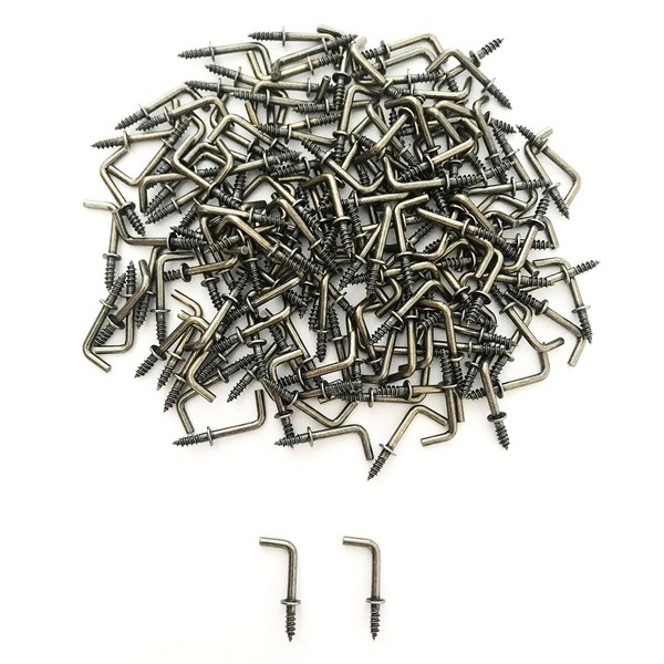 IDEALSV 1/2" Small Antique Brass Screw in Hooks L Shape