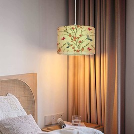 WYLZ0123xzan Plug in Pendant Light Floral Birds Tropical Japanese Flowers Hanging Lamp with Plug in Cord 16.4 ft Dimmable Switch Fabric Shade Hanging Light for Bedroom Kitchen Island Living Room