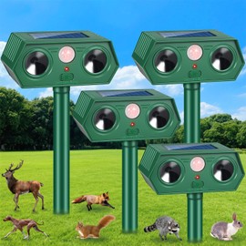 2025 4Pack Deer Repellent Device Solar Animal Repeller Cat Repellent Outdoor Ultrasonic Animal Repellent with Motion Detection to Scare Coyote Rabbit Squirrel Skunk Dog Fox Raccoon