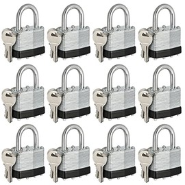 Keyed Alike Padlocks, Nickel Plated Padlocks Keyed Alike Set of 12, Key Lock with 1-9/16"(40mm) Wide Body 1-inch Shackle for Storage Unit, Sheds, Garages and Fence