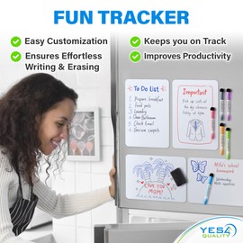Magnetic Dry Erase White Board Sheet for Fridge (12x8), Stain Resistant Technology w/ 6 Markers & Big Eraser with Magnet, Small Refrigerator Whiteboard Planner & Organizer by Yes4Quality