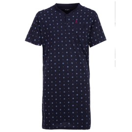 Henry Terre Men's Short-Sleeved Nightdress with Diamond Chest Pocket Button Placket Size M-3XL, navy