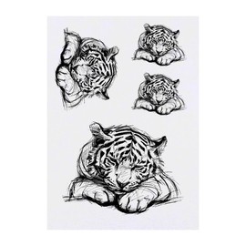 4 x 'Cute Sleepy Tiger Cub Sketch' Temporary Tattoos - Water Resistant, Skin-Safe, Non-Toxic Transfers, Mixed Sizes (TO00076322)