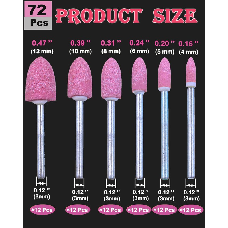 SHITIME 72 Pack Grinding Stone Set 1/8" Shank, Sanding Drill