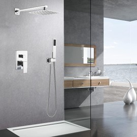 Heable Shower System with High Pressure Rainfall Shower Head, Handheld Shower head and Shower Faucet Trim Kit, Rain Mixer Shower Set Wall Mounted Chrome（Valve Include）