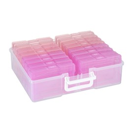 Naivees 4" x 6" Plastic Photo Storage Case with 16 Inner Photo Containers Boxes Greeting Cards Containers Boxes Storage, Seed Storage Perfect for Storing Pictures,Photos and Cards (Pink)