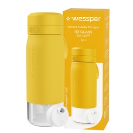 Wessper Actitex Disc Water Filter Water Bottle, 500 ml, Bottle with Filter, Reduces Chlorine, Filter Change Counter, BPA-Free Drinking Bottle - Yellow