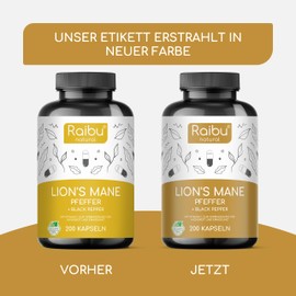 Lions Mane (Hericium Erinaceus) - 1950mg Hericium Extract Daily Dose - 30:1 Extract (58,500mg Lion Mane Mushroom) - With 30% Polysaccharides & 5% Beta Glucan - Vegan and Laboratory Tested - Raibu