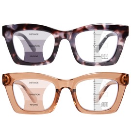 ZESAKER Progressive Reading Glasses for Women Oversized Spring Hinges Progressive Computer Readers Blue Light Blocking (Champagne+ Grey Tortoise,2.5)