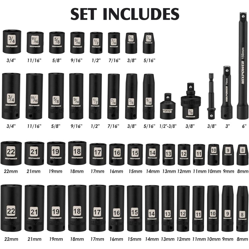 Unbranded 3/8" Drive Impact Socket Set, 49-Piece Standard SAE