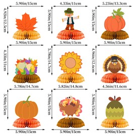 9 PCS Happy Thanksgiving Honeycomb Table Decorations Friendsgiving Centerpieces Decoration for Dining Table Honeycomb Pumpkin and Turkey Decorations Fall Table Favor (Thanksgiving 3)