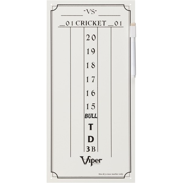 Viper Dry Erase Scoreboard, Cricket and 01 Dart Games, White, 15.375" H x 7.875" W