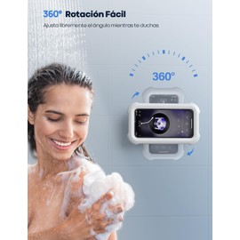 Lamicall Soporte para Celular Ducha - 480° Rotation Bathroom Phone Holder Shower, Anti-Niebla, IPx6 Soporte Impermeable para Celular Regadera Baño Pared High Sensitive Touchscreen, para Celular 4-7"