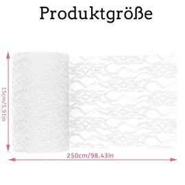 Table Runner Lace White 15 cm x 25 m Lace Fabric Decorative Table Runner Washable with Delicate Lace for Wedding Christening Communion Festive Decoration