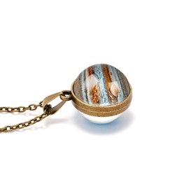 Solar System Necklace Universe Galaxy The Eight Planets Guardian Star Glow in Dark Double Side Glass Luminios Gemstone Ball Necklace for Women Men Friends Gift-5 Jupiter