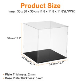 sourcing map Basketball Display Case 12 Inch Clear Acrylic Display Case with Basketball Stand Holder Cube Countertop Storage Box for Autographed Soccer Memorabilia Collectibles
