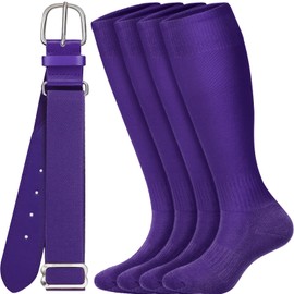 ROLVNHTV Youth Baseball Socks and Belt Purple Combo Set Adjustable Multisport Softball Belts with Softball Sock Elastic Waist Belt for Girl Boy